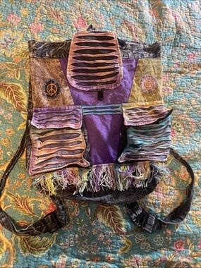 Boho Multicolor Fringe Patchwork Backpack
